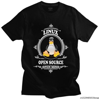 เสื้อยืด แขนสั้น พิมพ์ลายเพนกวิน Linux Open Source Open Mind hort สําหรับผู้ชาย 878802S-5XL