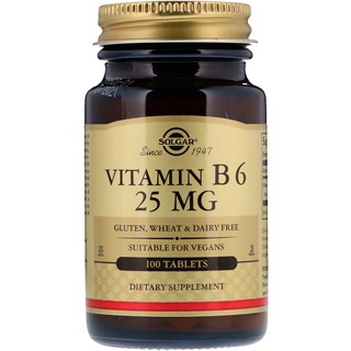 Free Shipping +++ Solgar, Vitamin B6, 25 mg, 100 Tablets