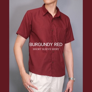 เสื้อเชิ้ตคอปก แขนสั้น SHORT SLEEVE SHIRT สีเลือดหมู(Burgundy red)