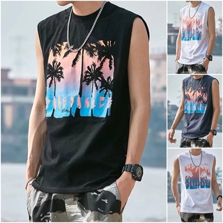 🌟COD M-5XL🌟เสื้อยืดแขนกุดทรงหลวมลําลองสไตล์เกาหลีฤดูร้อนสําหรับผู้ชาย เสื้อกล้ามแขนกุดเสื้อแฟชั่นผู้ชายคอกลมสวยเท่ลายมาใหม่ผ้าใส่สบาย