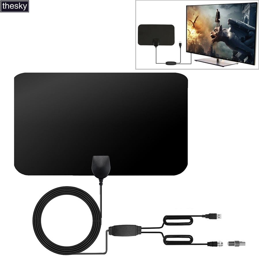 60 Miles Range 25dBi กําไรสูงขยายเสาอากาศทีวีดิจิตอล HDTV ในร่มกลางแจ้งพร้อมสายโคแอกเชียล 4 ม. และอะ