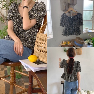 Suxi เสื้อเชิ้ตแขนสั้น คอวี เข้ารูป ลายดอกไม้ เข้ากับทุกการแต่งกาย สไตล์เกาหลี สําหรับผู้หญิง