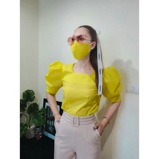 เสื้อทรงเจ้าหญิงแขนตุ๊กตาคอเหลี่ยมพร้อมผ้าปิดปาก