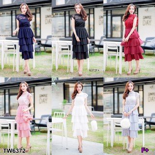 J6372 Set 3 ชิ้น เสื้อลูกไม้แขนกุด + กระโปรง Set of 3 pieces: sleeveless lace blouse + skirt