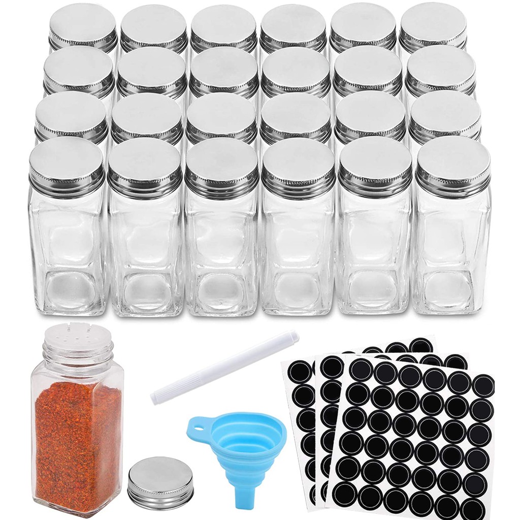 36 Pcs Glass Spice Jars with 810 Spice Labels - 4oz Empty Square Spice  Bottles - Shaker Lids