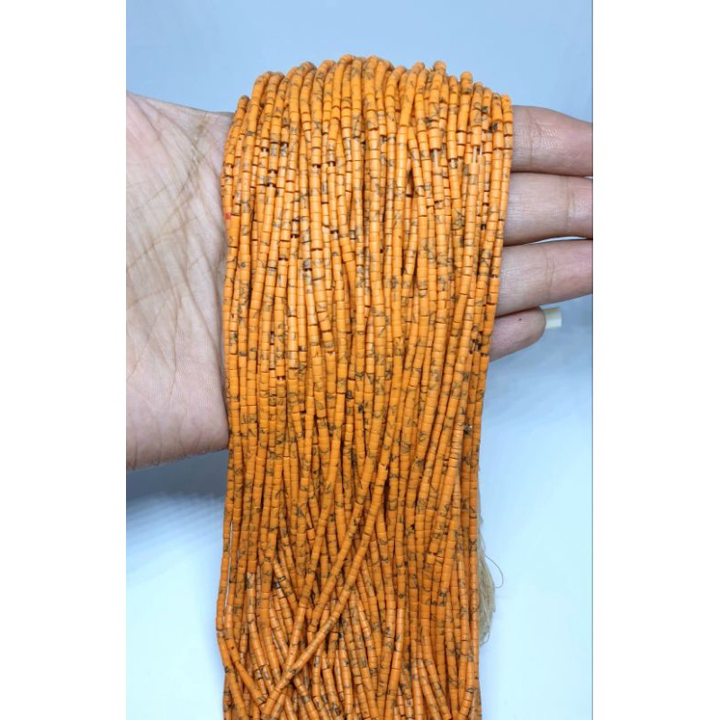 หินแจสเปอร์ สีส้มแอปริคอท 1 เส้น ขนาดเม็ด 2 มม. อะไหล่ร้อยเครื่องประดับ อะไหล่ร้อยสร้อย Tiny Apricot Jasper Seed Tube