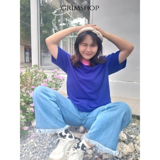 เสื้อยืดโอเวอร์ไซส์สีน้ำเงินเข้มแต่งขอบสีชมพู เท่มาก งานแบรนด์แท้ พร้อมส่งทันที มีเก็บเงินปลายทาง