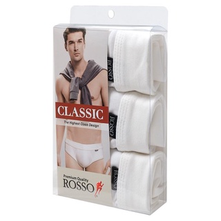 🔥The Best!! รอซโซ่ คลาสสิค กางเกงในชายเอวสแปนเด็กซ์ สีขาว ขนาด XL (2225W) 3 ตัว Rosso Classic Spandex Men Underwear Whit