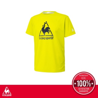 le coq sportif เสื้อเทรนนิ่ง ออกกำลังกาย ผู้ชาย ลายโลโก้ สีเหลือง (T-shirt, เสื้อยืด, เสื้อออกกำลังกาย, lecoq, เลอค็อก)