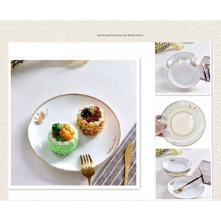  Tableware จานเซรามิก จานเซรามิค จาน เซรามิคเนื้อโบนไชน่า ขาวแต่งขอบทอง สไตล์ยุโรป จาน8นิ้ว