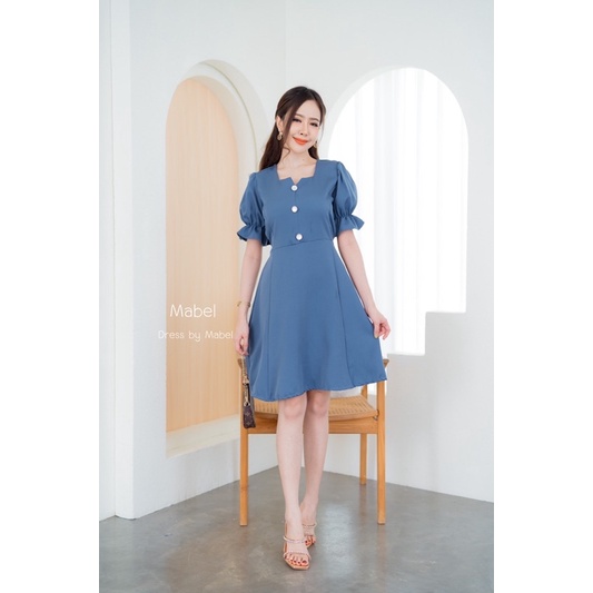 C72เดรสคอเหลี่ยม แขนตุ๊กตาติดกระดุมมุข ชายกระโปรงบานมีสายผูกเอว แบบน่ารักมาก - รูปที่ 7