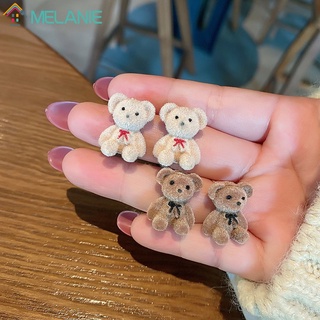 Korean Ins Simple Style Cute Flocking Bow Bear Studs Earrings