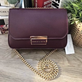 CHARLES &amp; KEITH PUSH-LOCK CHAIN SLING BAG 2018