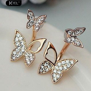 Kiel Sweet Girl น่ารัก Rhinestone Butterfly Ear แจ็คเก็ตสตั๊ดต่างหูเครื่องประดับ