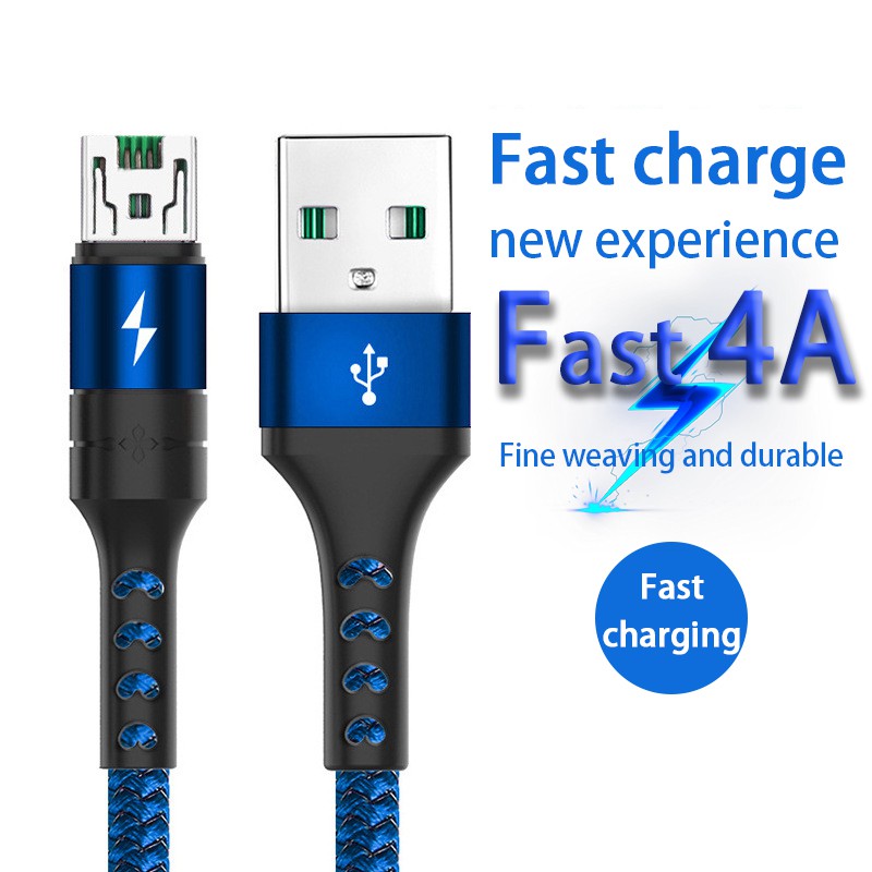 คลังสินค้าพร้อมVooc Braided 4A USB Micro USB Charger Cord Micro USB Fast สายชาร์จสายเคเบิลข้อมูล USB 3.0 สายชาร์จ