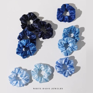 White Daisy ยางรัดผมผ้าซาติน โทนฟ้า น้ำเงิน Plain Satin Scrunchie#WD055