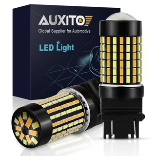 Auxito หลอดไฟเบรค T25 LED 3157 3156 P27/7W LED 54 LED 4014 SMD LED 12V สีเหลืองอําพันสําหรับรถยนต์ 2 ชิ้น