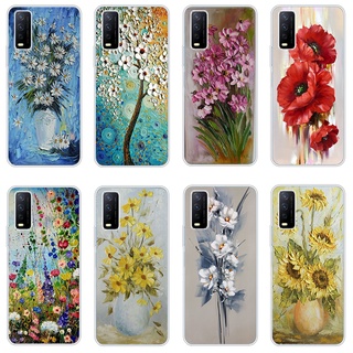 เคสโทรศัพท์มือถือ ซิลิโคน ใส กันกระแทก ลายการ์ตูนภาพวาดสีน้ํามัน รูปดอกไม้น่ารัก สําหรับ Vivo y20 2021 y12s y20s y20 y21i y12 y12i y11