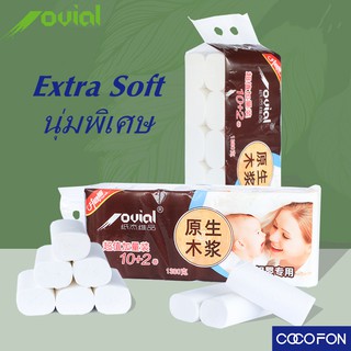 #CC60 Roll tissue (white) ทิชชู่ม้วน กระดาษชำระ หนาเหนียวนุ่ม สีขาว 1 ห่อมี 12 ม้วน หนา 4 ชั้น เหนียว นุ่ม 1.38kg