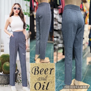 Beer&amp;oILกางเกงทรงกระบอกเล็ก S-XL สียีนริ้วลงผ้ายืด ทรงสวยดูดีมีสไตล์ ORANGE 38-44