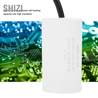 Shizi Cbb60 ตัวเก็บประจุมอเตอร์สตาร์ท 450V 20Uf ไมโครฟาร์ดพร้อมสายไฟ