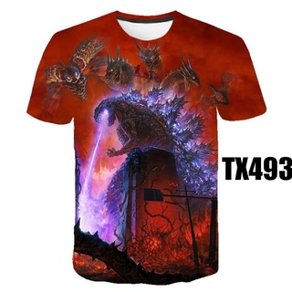 Godzilla เสื้อยืดคอกลมแขนสั้นพิมพ์ลายการ์ตูน 3D ระบายอากาศสําหรับผู้ชายและผู้หญิง 4