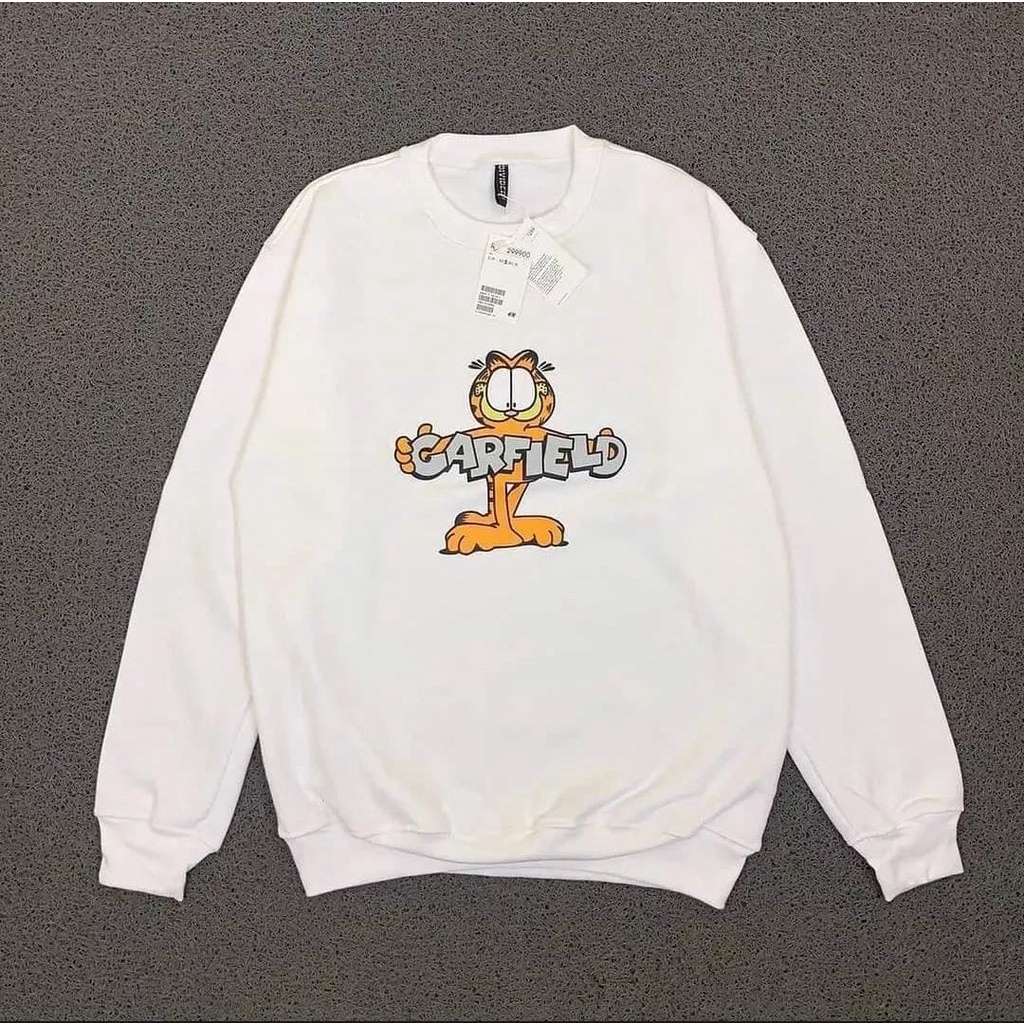 เสื้อสเวตเตอร์มีฮู้ดคอกลมสําหรับผู้ชายและผู้หญิง - คอคอ Nasa H*M Garfield White Original Distro Prem