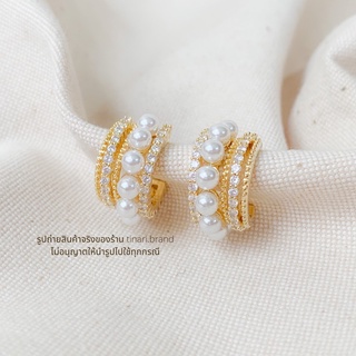 FAV TINARI 7 earrings hoops gold diamond ต่างหู ไข่มุก ออกงาน  ของขวัญ คริสต์มาส ปีใหม่