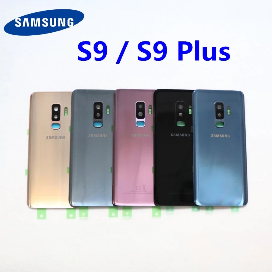 SAMSUNG กระจกฝาหลังแบตเตอรี่สําหรับsamsung Galaxy S9 G960 S9 Plus G965 ด้านหลังกระจกกรณี + เลนส์กล้อง