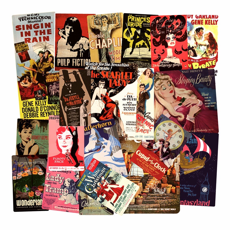 พร้อมส่ง ขนาดใหญ่!ฟิล์ม โปสเตอร์ วินเทจ vintage USA movie poster Disney Alice mickey 5-10cm สติ๊กเกอร์ sticker 46ชิ้น