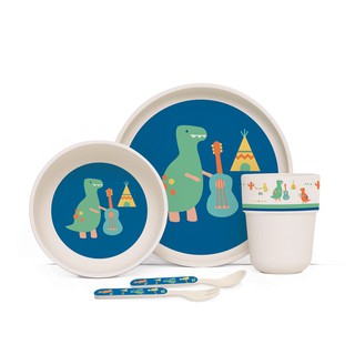 Penny ชุดทานอาหารไม้ไผ่ Scallan Design Bamboo Mealtime Set with Cutlery - Dino Rock