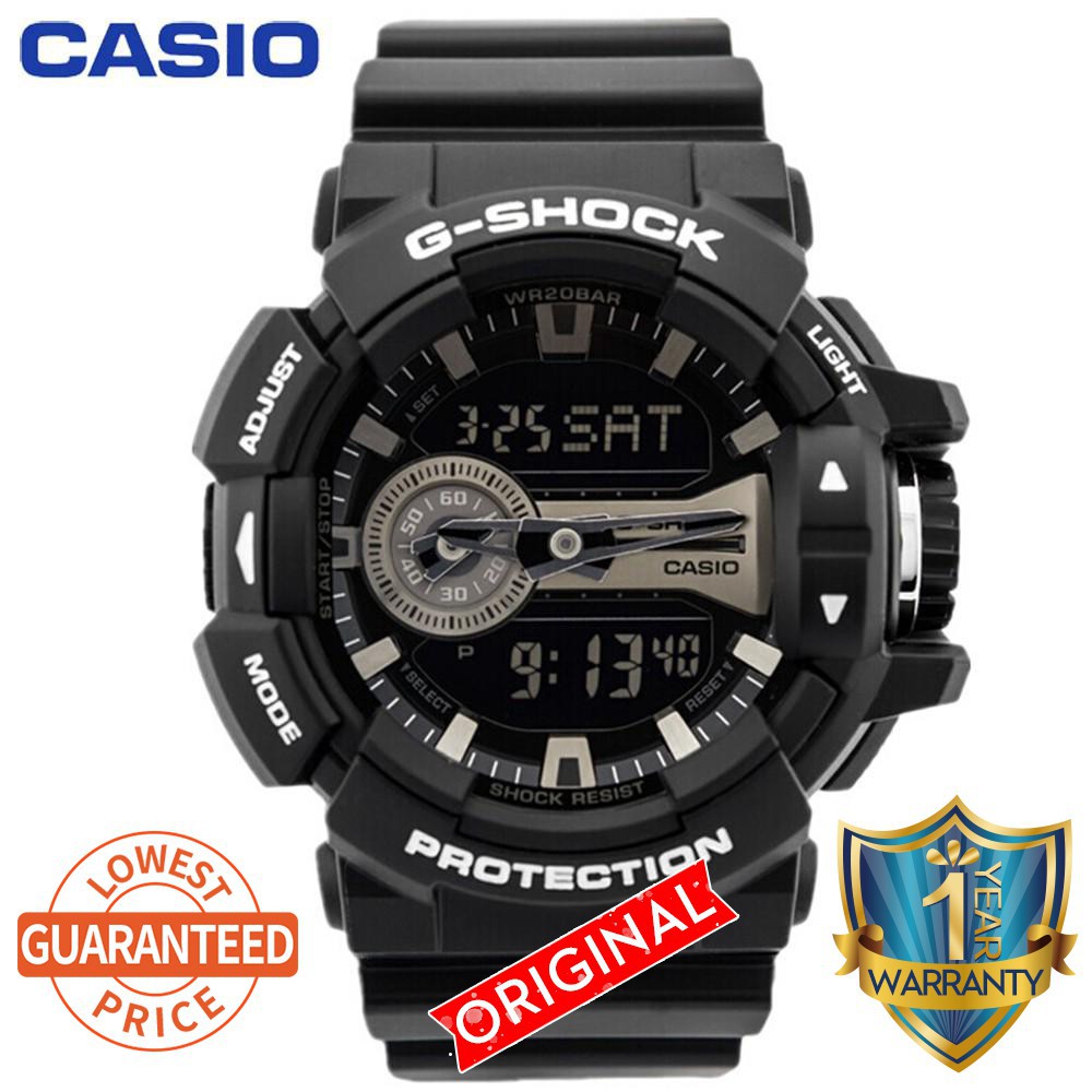 Casio G-Shock GA-400 World Time นาฬิกาข้อมือผู้ชายแบบอนาล็อกระบบดิจิตอลเวลาเล่นกีฬา GA-400GB-1A