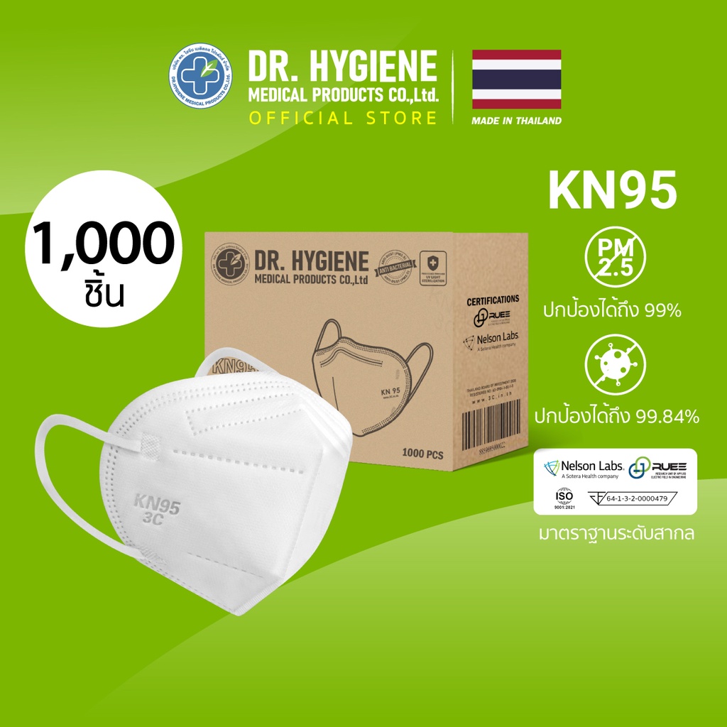 1000ชิ้น Dr. Hygiene หน้ากากอนามัย KN95 หน้ากาก PM2.5 แมส แมสปิดจมูก หน้ากากอนามัยทางการแพทย์ หน้ากากกันฝุ่น N95 3D Mask