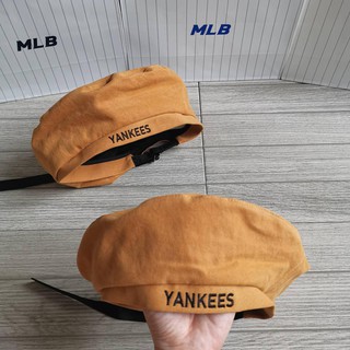 หมวก Beret หมวกเบเร่ต์ New York Yankees มีหาง สีน้ำตาล สีเบจ