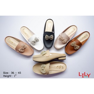 Size 38-45 โบว์เพชรจับจีบ เปิดส้น Lily Shoes