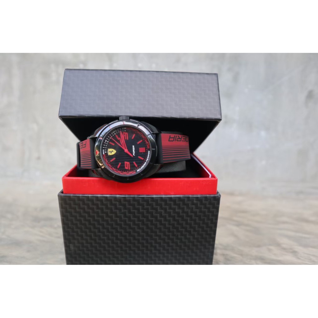 นาฬิกา Ferrari 0830339 Men's RedRev EVO Black Dial Silicone Strap Watch