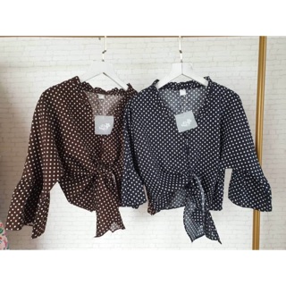 Zara polka dot ผูกเอว น้ำตาล / ดำ