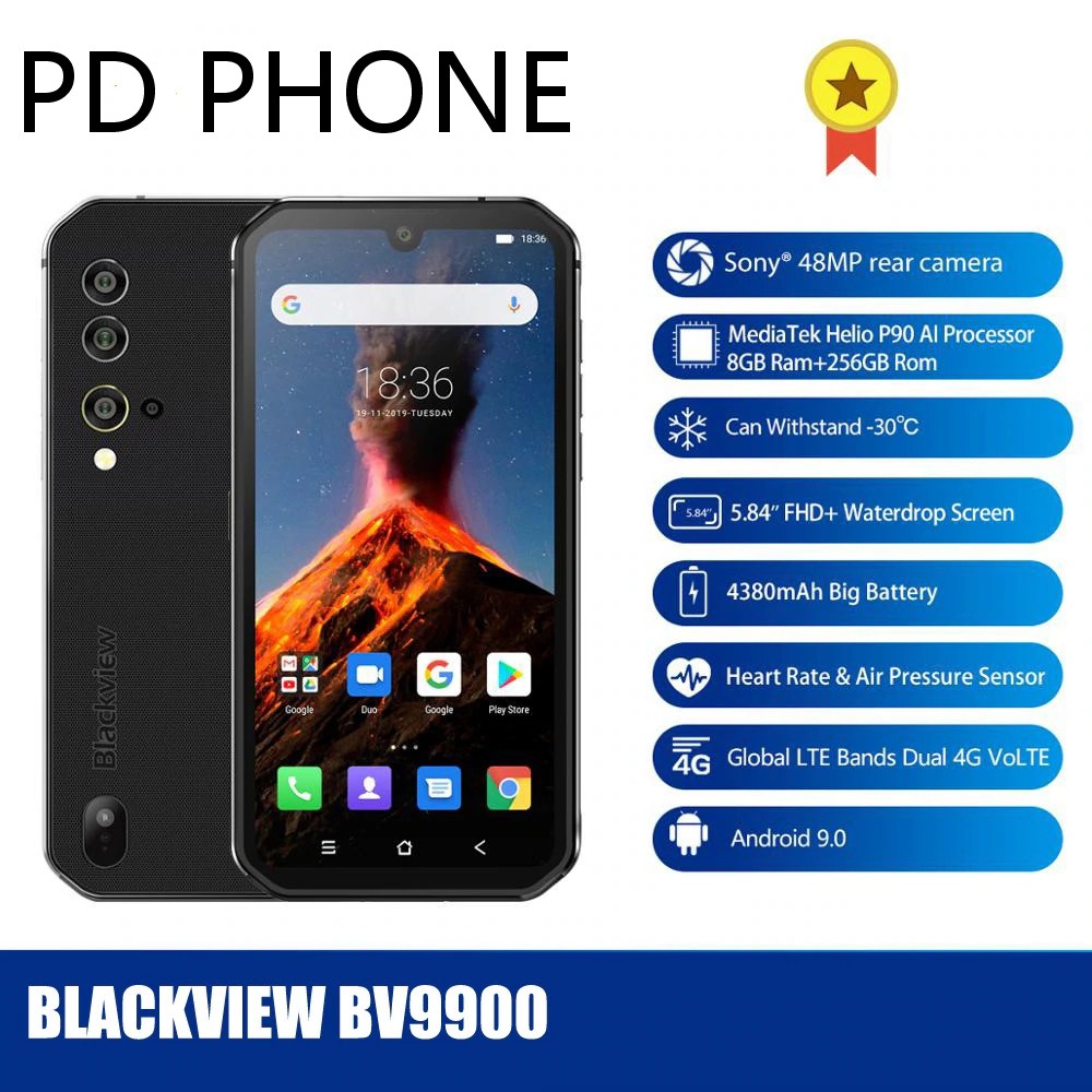 {จัดส่งที่รวดเร็วในสต็อก}Blackview BV9900 5.84 "โทรศัพท์มือถือ IP68 ที่ทนทาน OctaCore สมาร์ทโฟน Android 9.0 8 GB 256GB