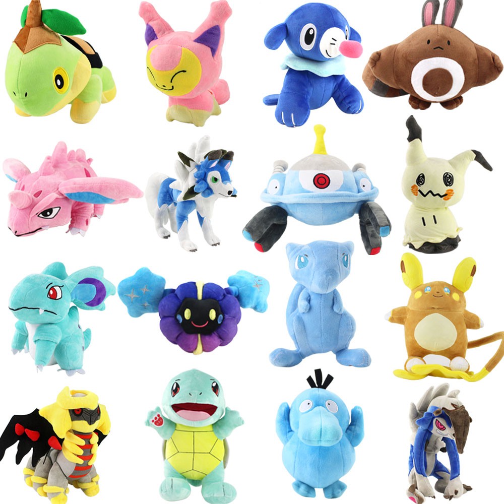 ตุ๊กตาการ์ตูนโปเกม่อน Psyduck Mew Talonflame Blastoise Cosmog Lycanroc Raichu Giratina Turtwig Popplio Nidoqueen Nidorino ของขวัญ ของเล่นสําหรับเด็ก