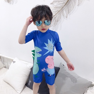 BBB Korean Style Baby Boy Cartton Short Sleeve One-piece Swimwear Kids Quick Drying Swimsuit and Cap 2 pcs Set