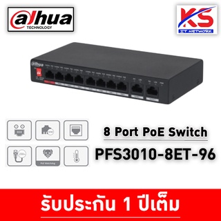 Dahua สวิตซ์ DH-PFS3010-8ET-96 8-Port PoE Switch (Unmanaged) 2 Uplinlk 8Poe N/A Total ≤ 96W