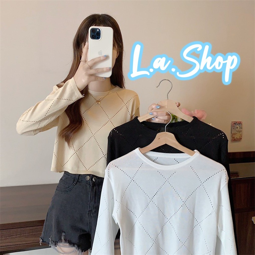 L.A Shop พร้อมส่ง เสื้อแขนยาวคอกลม ไหมพรมเรียบๆดีเทลลวดลายเก๋ๆใส่สบายสไตล์เกาหลี "98102"