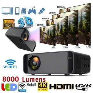 โปรเจคเตอร์ไร้สาย 8000 Lumens 1080p Wifi 3d 4k Hd LED หน้าจอโทรศัพท์มือถือ โรงภาพยนตร์ เล่นเกม วิดีโอบีมเมอร์ โฮมเธียเตอร์