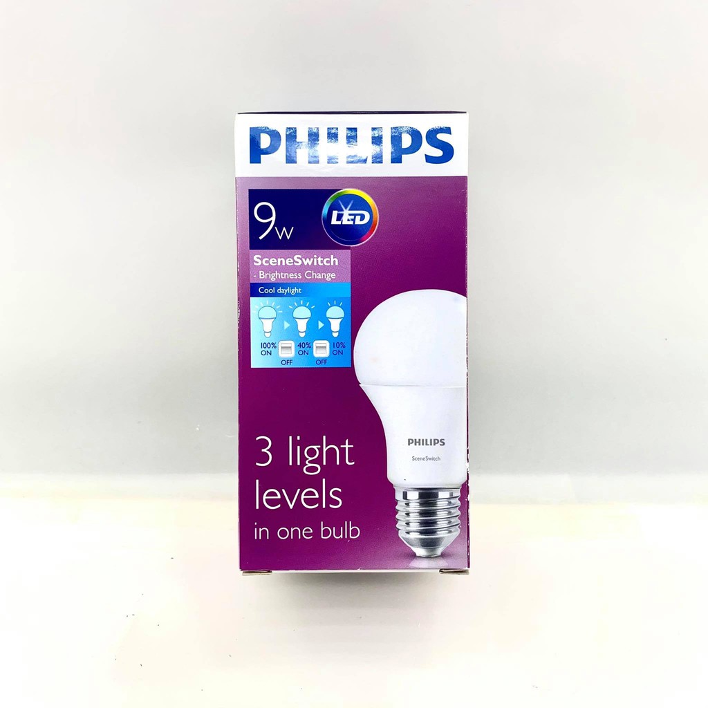 Philips หลอด LED Bulb Scene Switch Dim Tone 9W หลอดไฟหรี่แสงได้ 3 ระดับ สี Cool daylight ทัศศิพร Tas