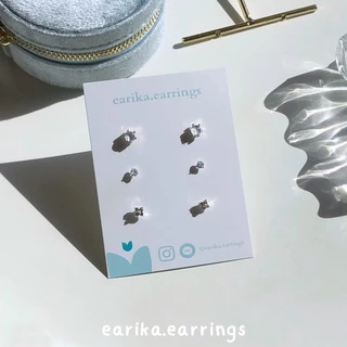 earika.earrings - mini hologram round set เซ็ตต่างหูโฮโลแกรมก้านเงินแท้ชุบทองคำขาว ผิวแพ้ง่ายใส่ได้