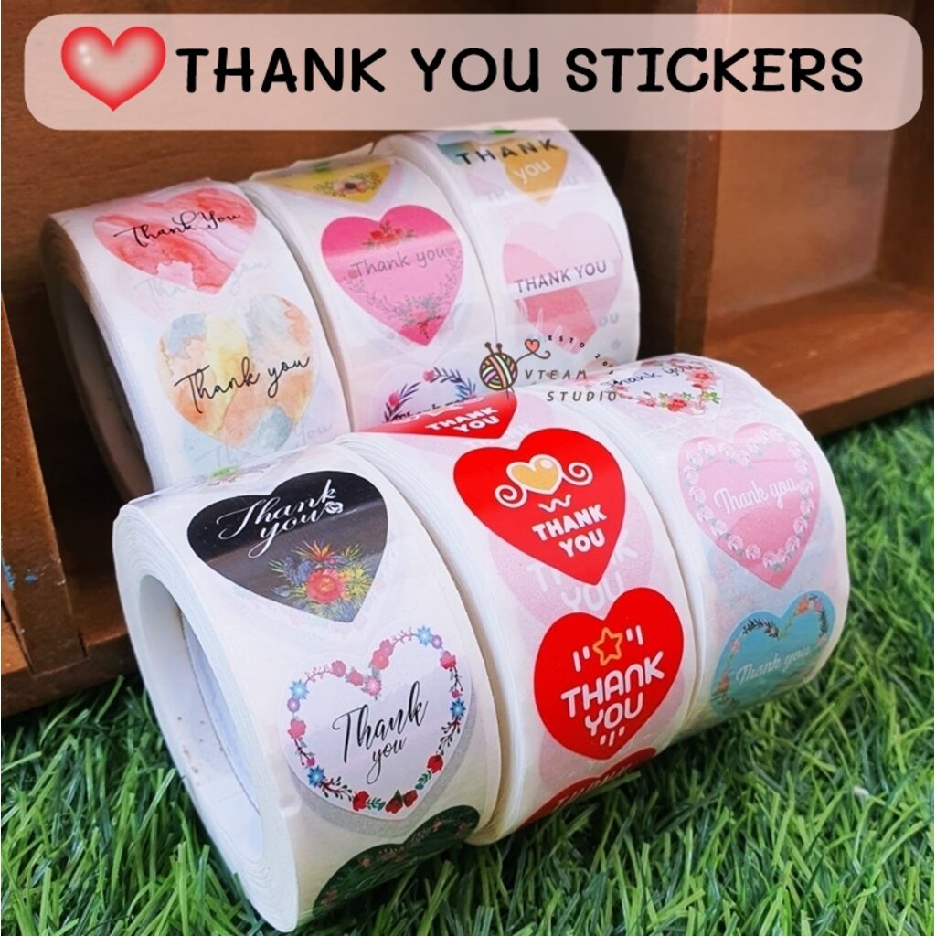 สติ๊กเกอร์ สติ๊กเกอร์ม้วนข้อความ ขอบคุณ หัวใจ Thank you / Love