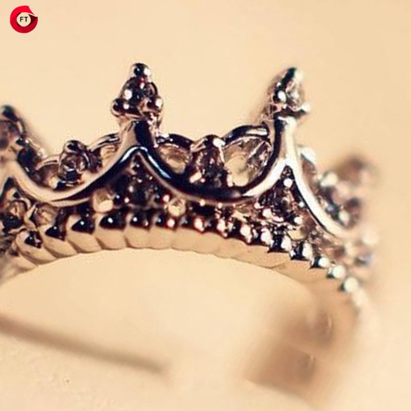 Womens Lady Girls Rhinestone Crystal Princess Queen Crown Finger Ring ...