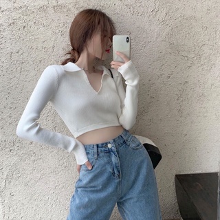 [ใส่โค้ด WYMZXU ลดทันที 15%]🥣🧤 plain crop top 🥣🧤 ครอปโปโลแขนยาว