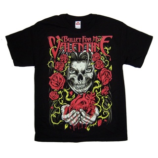 เสื้อยืดผ้าฝ้ายพิมพ์ลาย เสื้อยืดคอกลม ผ้าฝ้าย พิมพ์ลาย Bullet For My Valentine Roses And Heart สีดํา สไตล์คลาสสิก แฟชั่น