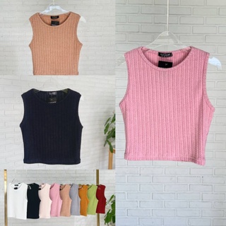 CROP​TOP​แขนกุดคอกลม ผ้าKnit ทอแบบร่อง​ เกรดพรีเมี่ยม เนื้อผ้าไม่หนามาก ผ้ายืดหยุ่นเยอะมาก